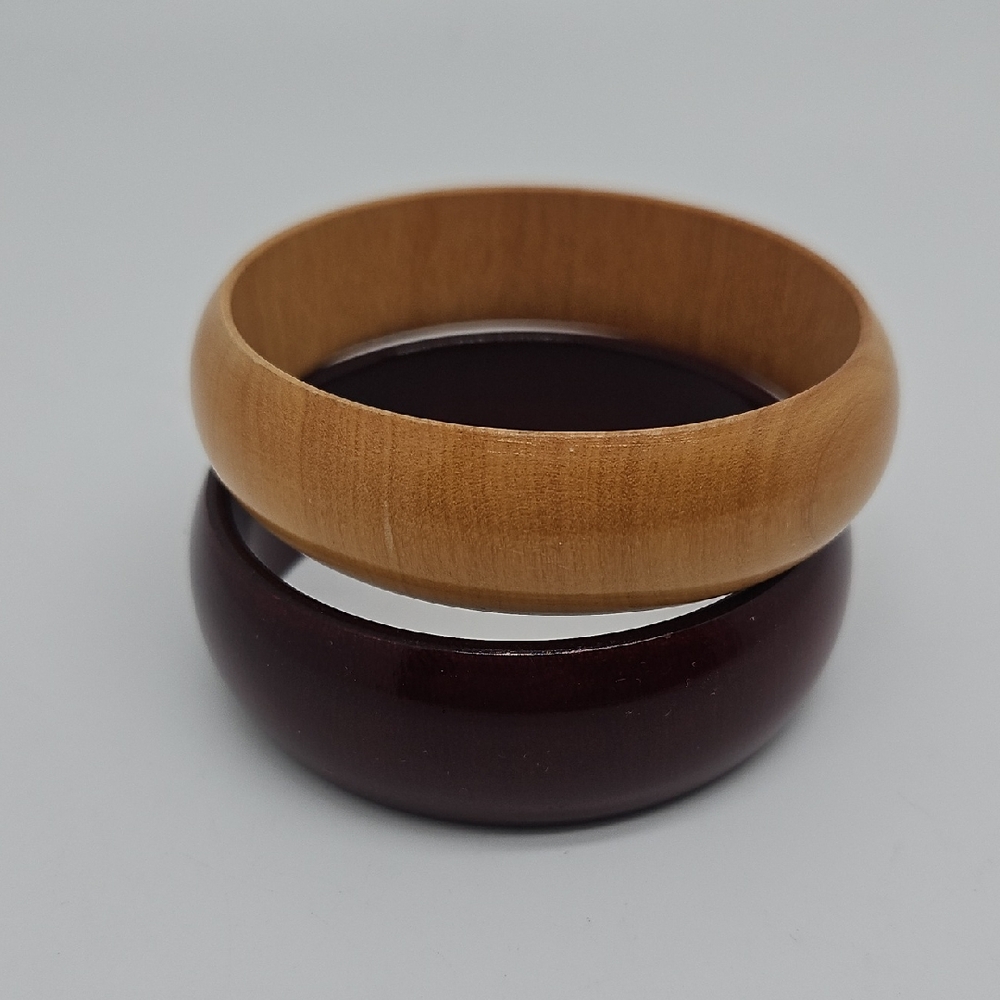Bundle Wooden Bangle Brazelet Set Natural Dark Brown Accessories Handmade